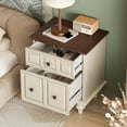 thumbnail image 3 of 20.47 Inch Vintage Nightstand with Two Drawers and Solid Wood Roman Column Legs, MDF Bedside Table for Bedroom or Living Room in Antique White, 3 of 9