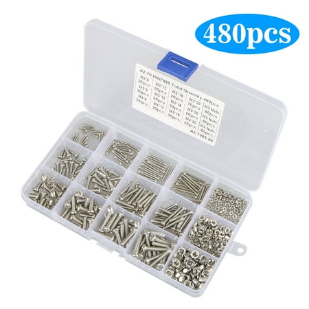 - M2 M3 M4 Socket Head Screw Nuts Kit, 480Pcs Assorted Stainless Steel Hex Socket Head Cap Screws Kit Bolts and Nuts Kit