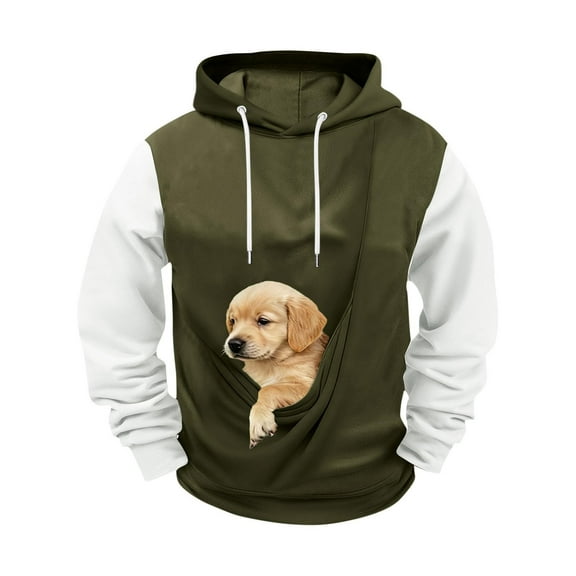 HOWPAY Pet Carrier Hoodies for Men Cat Dog Pouch Sweatshirt Unisex Casual Winter Fuzzy Fleece Warm Animal Holder Hooded Pullover with Pocket Army Green L