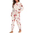 thumbnail image 2 of Yuyamidu Mushroom Pajama Set of 2 Pieces Women's Long Sleeve Sweatshirt & Sweatpants with Pockets Pink Flower Scoop Neck Sleepwear Vacation Sport Jogger Longewear Size M, 2 of 7