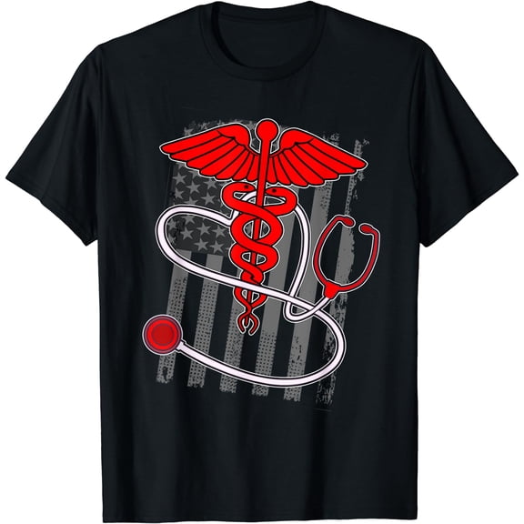 Patriotic Nurse Gift Product Graduating Nursing School RN T-Shirt Black Small