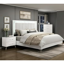 3pc Set Bedroom Furniture White King Size Bed Chest Nightstand LED Headboard
