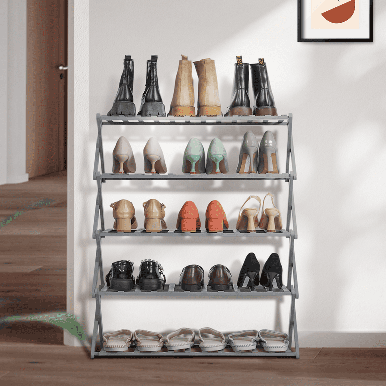 MoNiBloom 4 Tiers 24 Pairs Foldable Shoe Rack Installation-Free