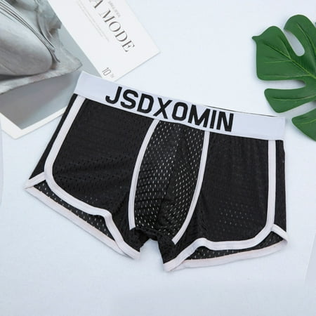 YWDJ Mens Boxer Briefs Underwear Plus Size Breathable Lightweight No Show Fashion Ice Silk Panties Briefs Fashion Breathable Nylon Mesh Boxers Black XL