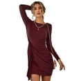 thumbnail image 3 of hirigin Women's Tie Waist Sweater Dress, Long Sleeve Round Neck Solid Color Ruched Knit Dress, 3 of 9