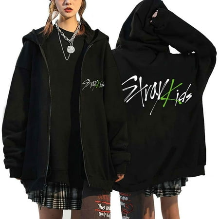 MUTOJIYO Women's Y2K Zip Up Hoodie Kpop Stray Kids Merch MANIAC Casual Cardigan Pullover Top Hooded Sweatshirt E-Girl 90s Streetwear Jacket Coat