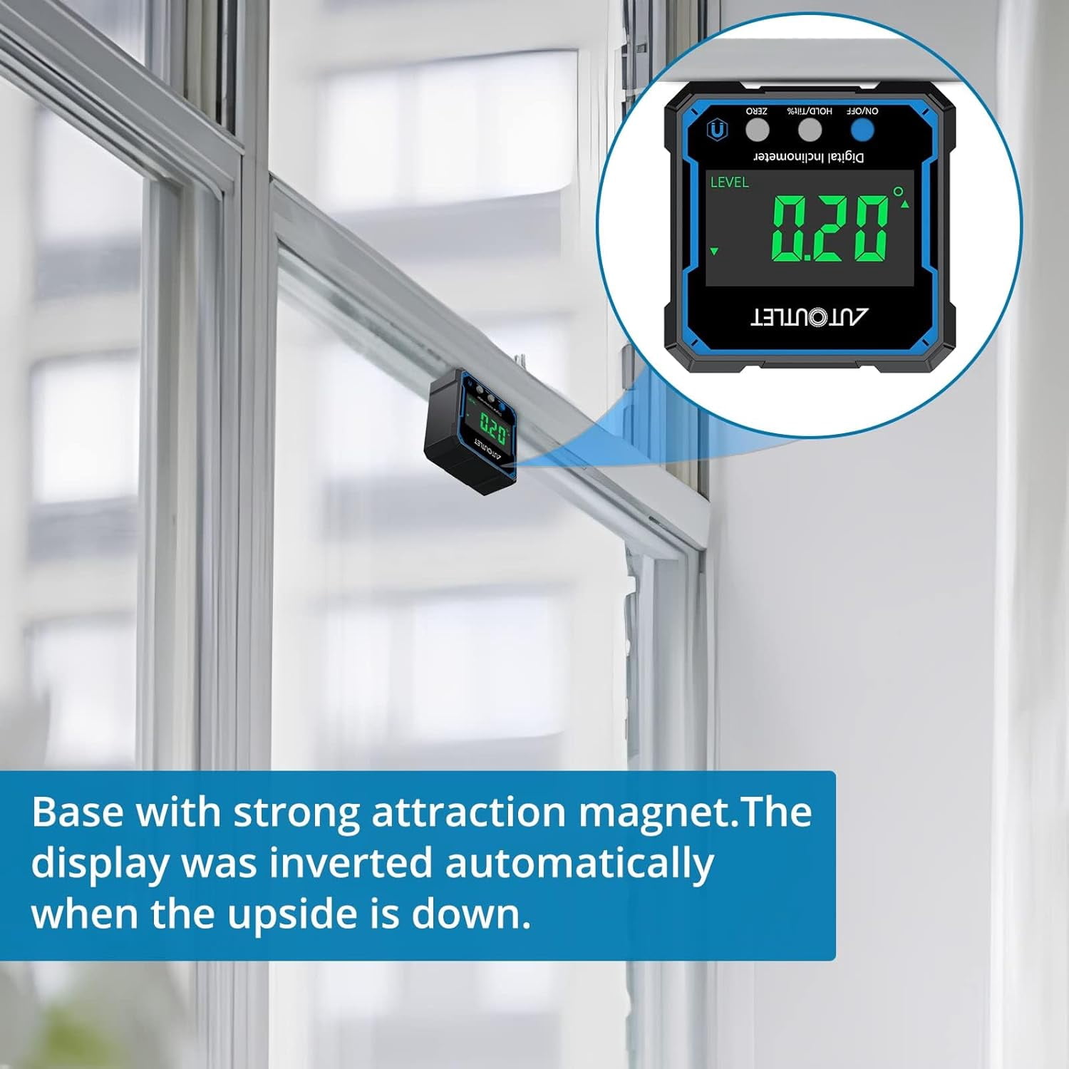 AUTOUTLET Digital Angle Gauge Magnetic Angle Finder with Backlight Display Mini Inclinometer Digital Protractor IP54 Waterproof for Woodworking