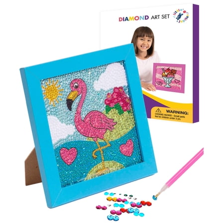 Diamond Art Kit Set 7 1/8" x 7 1/8" with Frame (Flamingo with Blue Frame)