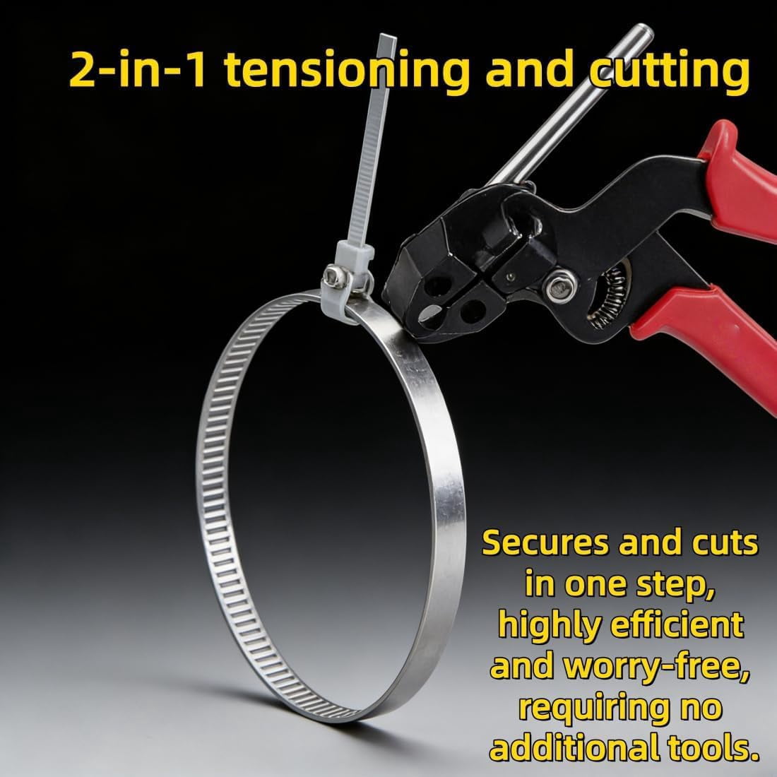 Stainless Steel Cable Tie Gun, Self Tensioning and Cutting Metal Zip Tie Tool for Chain/Link/Fence (Red)