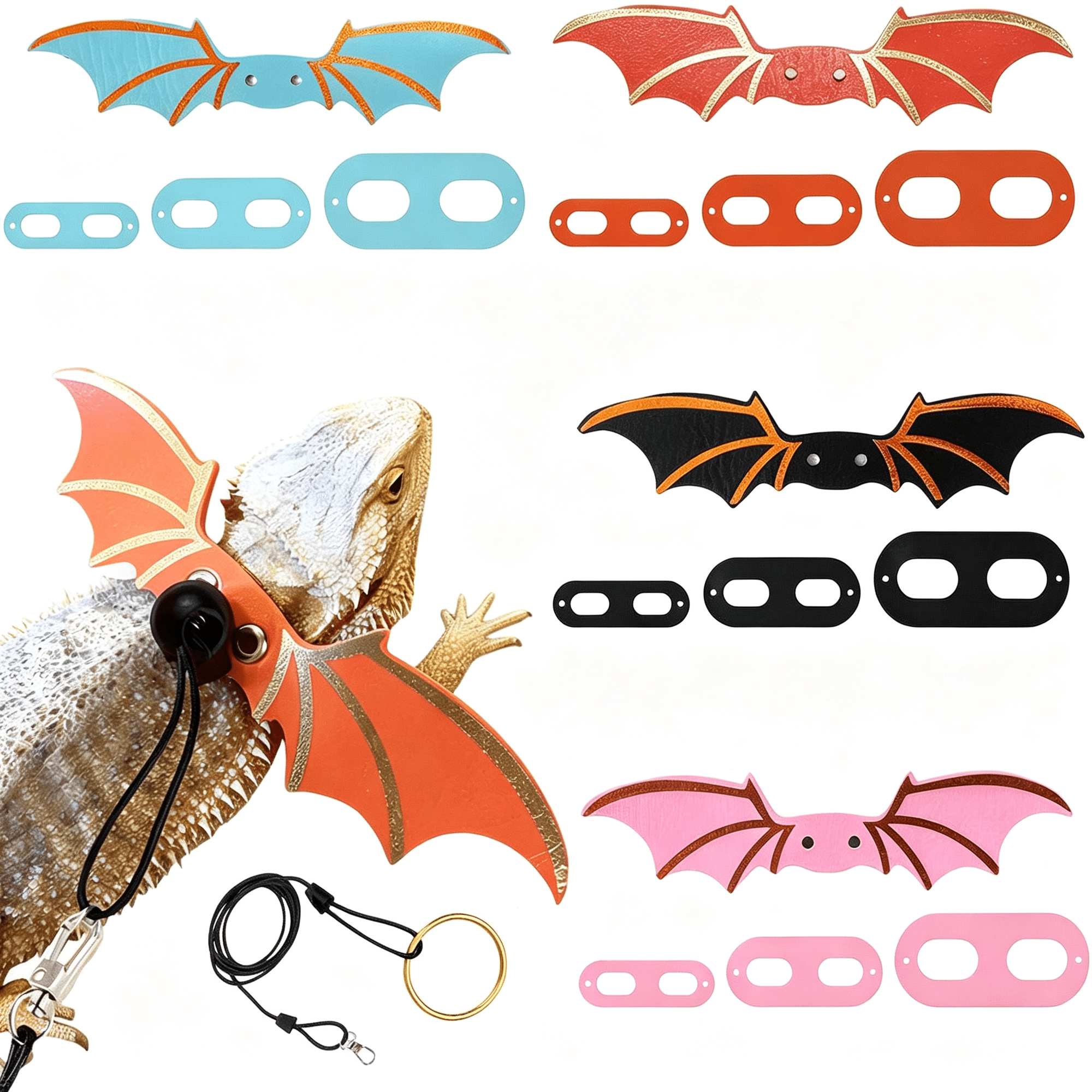 GASTROPOD 4-Piece Reptile Leash Setin Assorted Colors for Outdoor Adventures Bearded Dragon Leash Bearded Dragon Harness and Leash Secure and Comfortable Design with Adjustable Straps