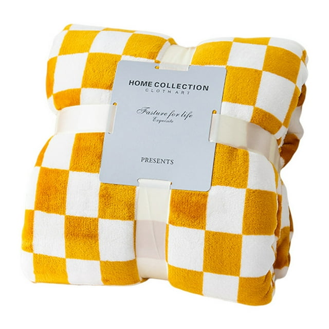 Flmtop Throw Blanket Checkerboard Design Coldproof Polyester Bedroom Bed Winter Warm Flannel Blanket Sleeping Cover for Daily Use