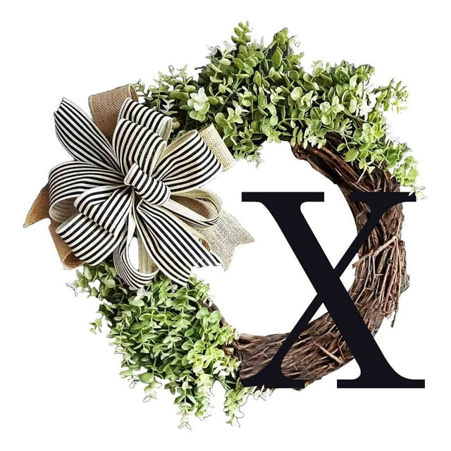 Wzzjkit Home Decor, 26 Letters Decorative Wreath Door Hanging Home Decor Letters with Bow Knot Pendant Rattan Ring Wall Decoration Window Decoration Pendant, Home Decor Living Room