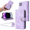 thumbnail image 1 of for Samsung Galaxy A22 5G Wallet Case, [Card Slots] PU Leather ID Credit Holder Folio Flip Kickstand Magnetic Clasp Phone Cover & Lanyard & Shoulder Strap for Samsung Galaxy A22, Purple, 1 of 6