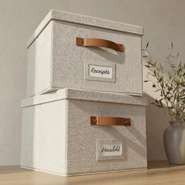 Set de cajas organizadoras para archivos ZICOTO plegables de lino 39 x 32 x 25 cm