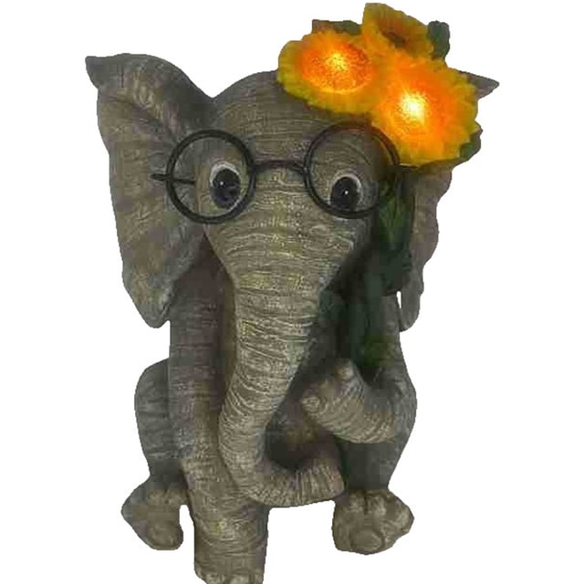 Matsuzay Estatua de elefante para decoración de jardín al aire libre con luces LED solares. Regalo de cumpleaños para mamá. Decoración del hogar