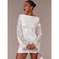 thumbnail image 4 of White Sequin Flared Sleeve Mini Dress, Boat Neck, Body-Skimming, Evening Party Cocktail Dress, 4 of 5