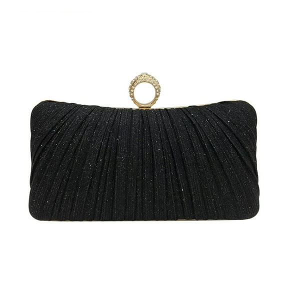 Elegant Rhinestone-Embellished Pleated Evening Clutch for Women - Shiny Sparkle Design with Detachable Chain Strap, Perfect for Weddings, Proms, Cocktail Parties, and Black-Tie Events - Stylish Black