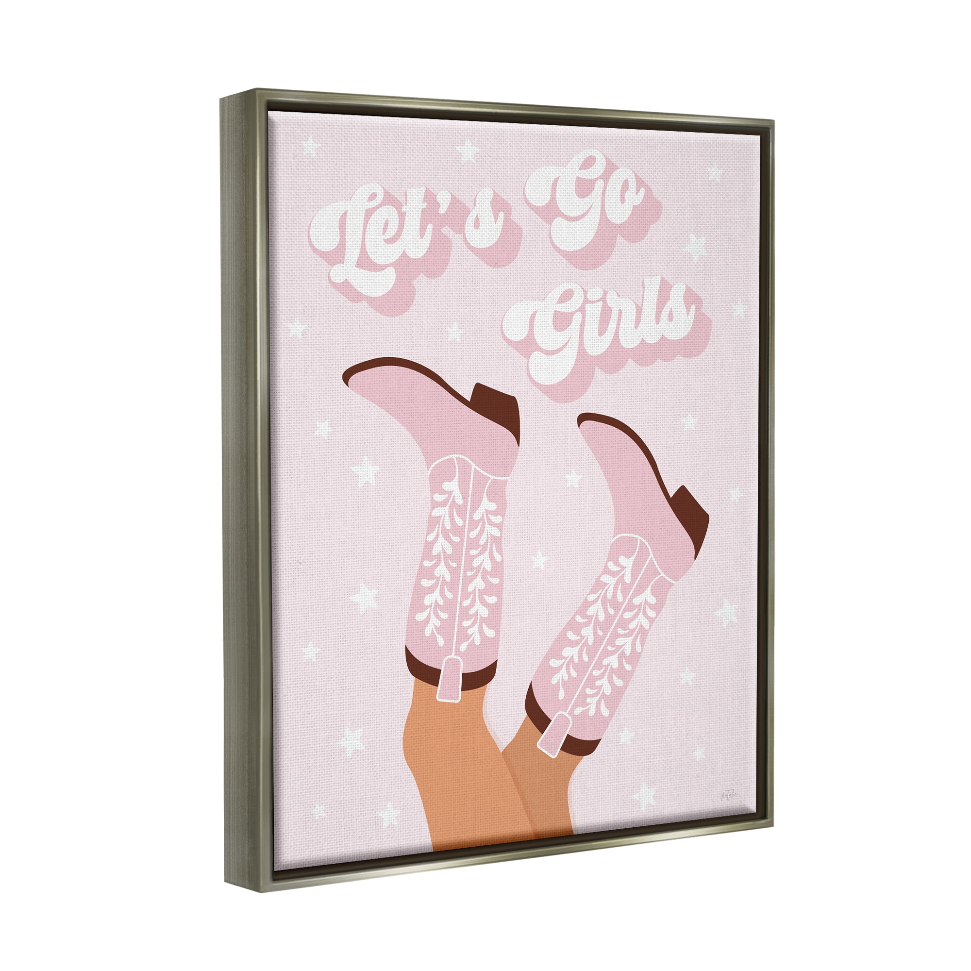 Stupell Industries Let's Go Girls Cowgirl Abstract Painting Gray Floater Framed Canvas Art Print Wall Art, 25 x 31