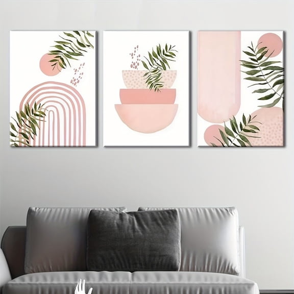 3pcs Pink Bohemian & Modern Minimalist Canvas Art Set, Frameless Landscape Theme, Ready to Hang Wall Decor for Living Room, Bedroom, Dining Room, Office - Unframed Posters