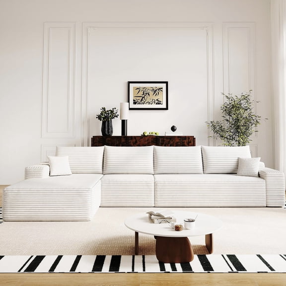 Tappio Cloud Modular Sectional Couch with Movable Ottomans, Fluffy Boneless Sofa Couch for Living Room, 4-Seat, L Shaped, Beige