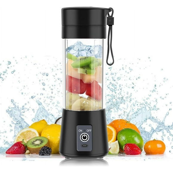 Portable Blender for Shakes and Smoothies with 14 Oz BPA Free Travel Cup and Lid - Personal Travel Blenders for Smoothies - Mini Fruit Juice Mixing Shaker Bottle (380ml) (Black)