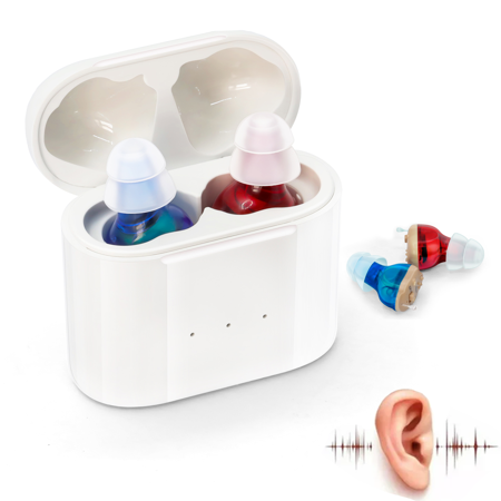 Icebreaker Personal Sound Amplifiers for Adults, Mini Invisible Rechargeable Personal Sound Amplifiers with Noise Cancelling for Adults or Seniors Volume Control-White
