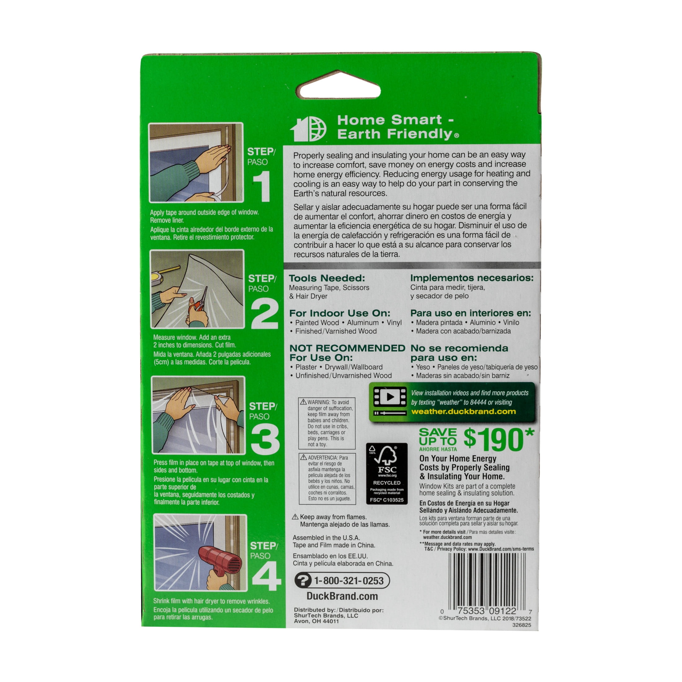 Duck Brand Shrink Film Clear Plastic Window Insulation Kit, 62 in. x 210 in., 5 Pack