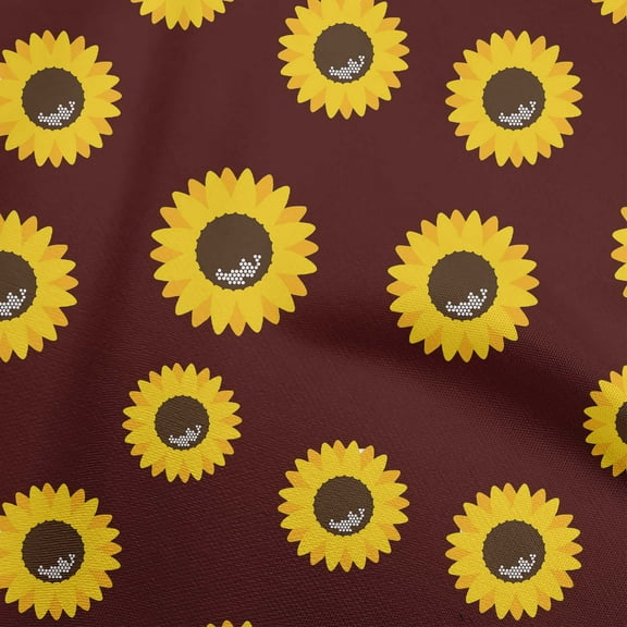 oneOone Rayon Chocolate Brown Fabric Floral Sunflower Silhouette Dress Material Fabric Print Fabric By The Yard 56 Inch Wide