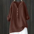 thumbnail image 4 of YDFCWXW Women's Linen Button-Down Shirt - Trendy V-Neck 3/4 Sleeve Tunic Top, Casual Blouse and Dressy T-Shirt (Coffee, S), 4 of 4