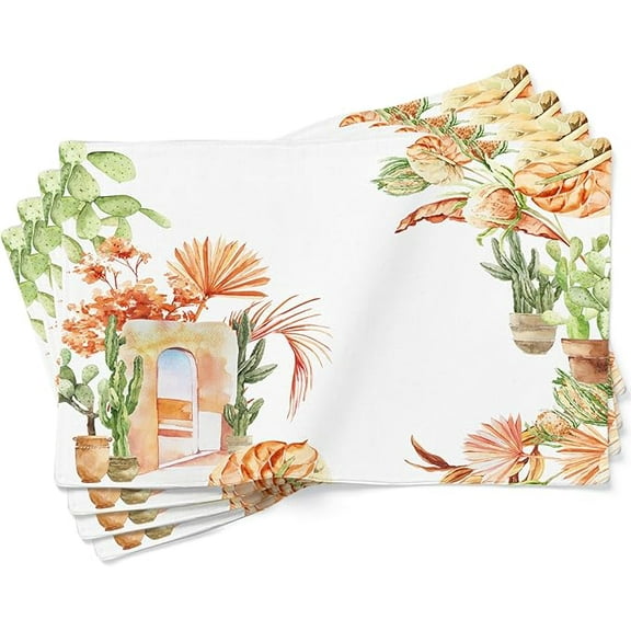 Placemats Set of 4, Author Work, Double-sided, Butterfly, Eco, Flowers, Spring, Summer, 100% Cotton, 13x19 inch, Moroccan, Washable Table Place Mat