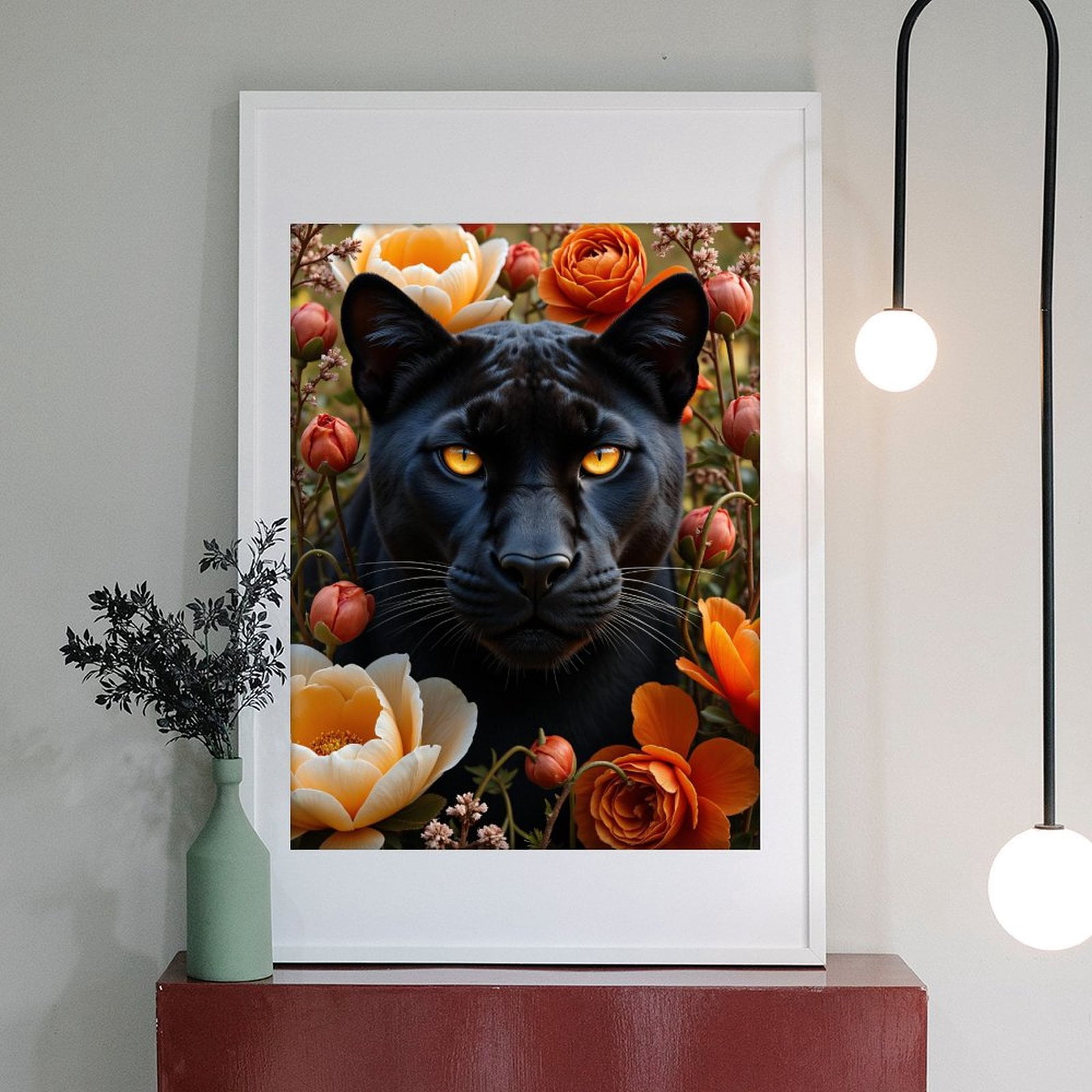 Diamond Art Kit for Adults, Panther Floral Portrait Diamond Painting for Adults Beginners, DIY Diamond Art Painting Kits, 5D Diamond Painting Crafts for Home Decor 12x16 Frameless