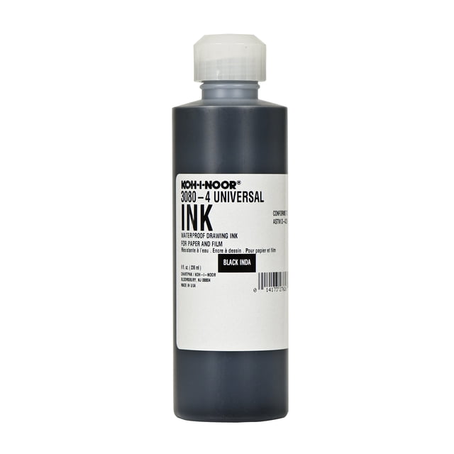 Koh-I-Noor Dye-Based Universal Drawing Ink 8 Oz. Bottle, Black