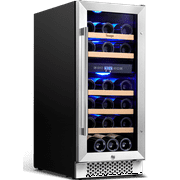 Yeego 15" Mini Wine Cooler Fridge, 28 Bottle Dual Zone Wine Refrigerator with Stainless Steel Tempered Glass Door, Freestanding and Built-in