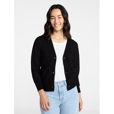 Time and Tru Women's V-Neck Cardigan Sweater, Lightweight, Sizes XS-XXXL