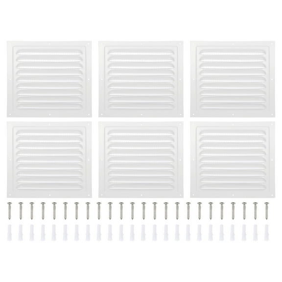 Uxcell 10x10" Gable Vent Cover, Aluminum Alloy Rectangular Floor Air Vent Covers Metal Soffit Return Grille with Screen Mesh and Screw 6 Pcs