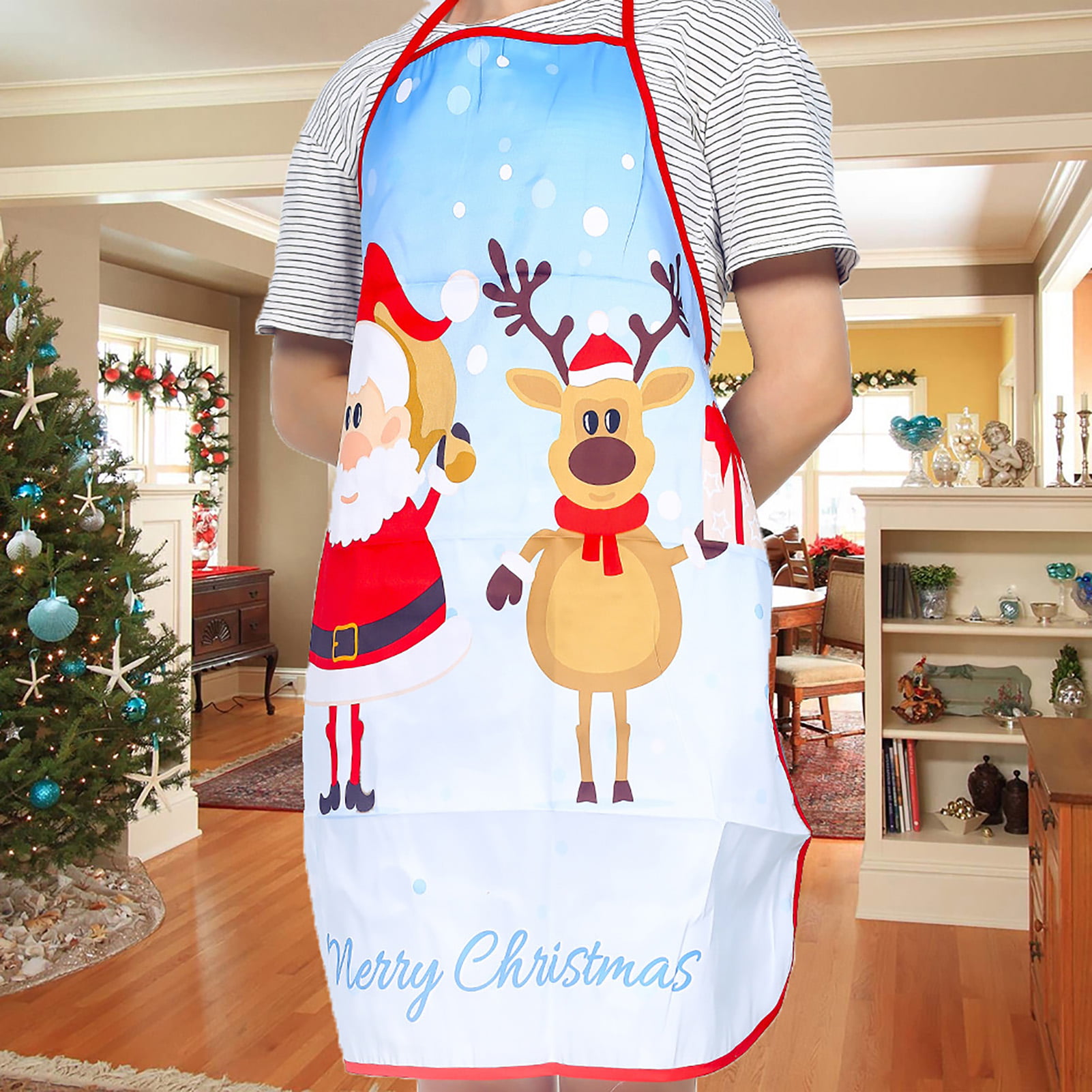 Christmas Apron Snowman Santa Elk Kitchen Linen Textile Gift Xmas Ornament Home