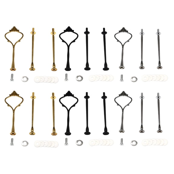 6 Sets 3 Tier Cake Plate Stand Handle Cake Stand Hardware Handle,Heavy Metal Cake Fruit Food Plate Stand Fitting Stacking Kit for Cupcake, Dessert, Fruit Display(Black, Silver, Gold)