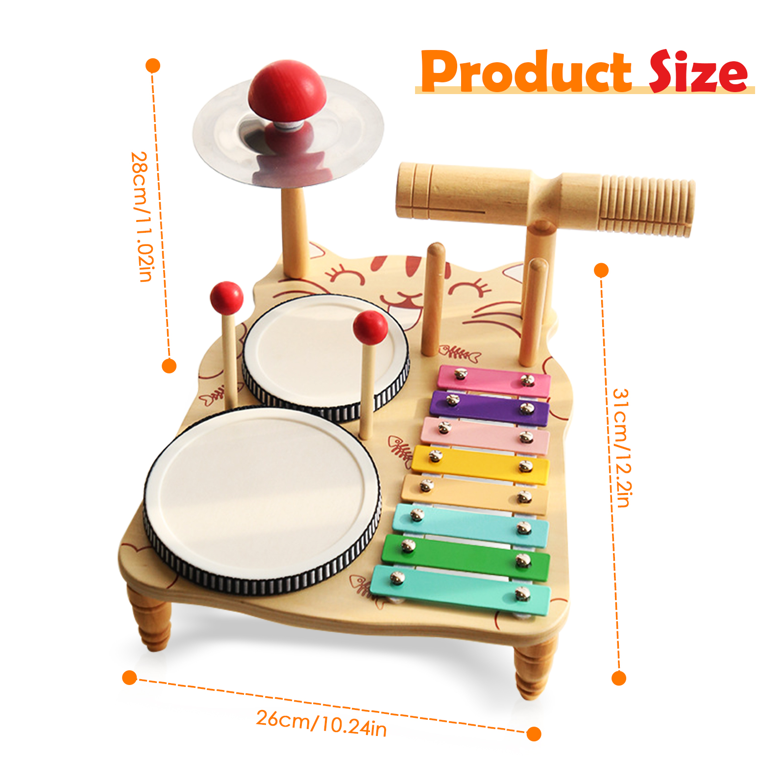 SINGOMON Children's Drum Set, Wooden Musical Toys (Includes Xylophone Cymbals), Birthday Gifts For Boys And Girls Studying In Montessori
