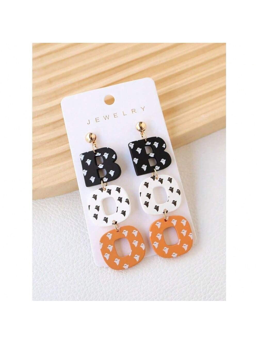 Halloween Ghost Printed Acrylic Polymer Clay Earrings Pair Party Accessories