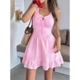 thumbnail image 6 of Women'S Summer Cute Corset Mini Dress Lace Spaghetti -Neck Flowy A-Line Gingham Short Dresses Pink S, 6 of 9