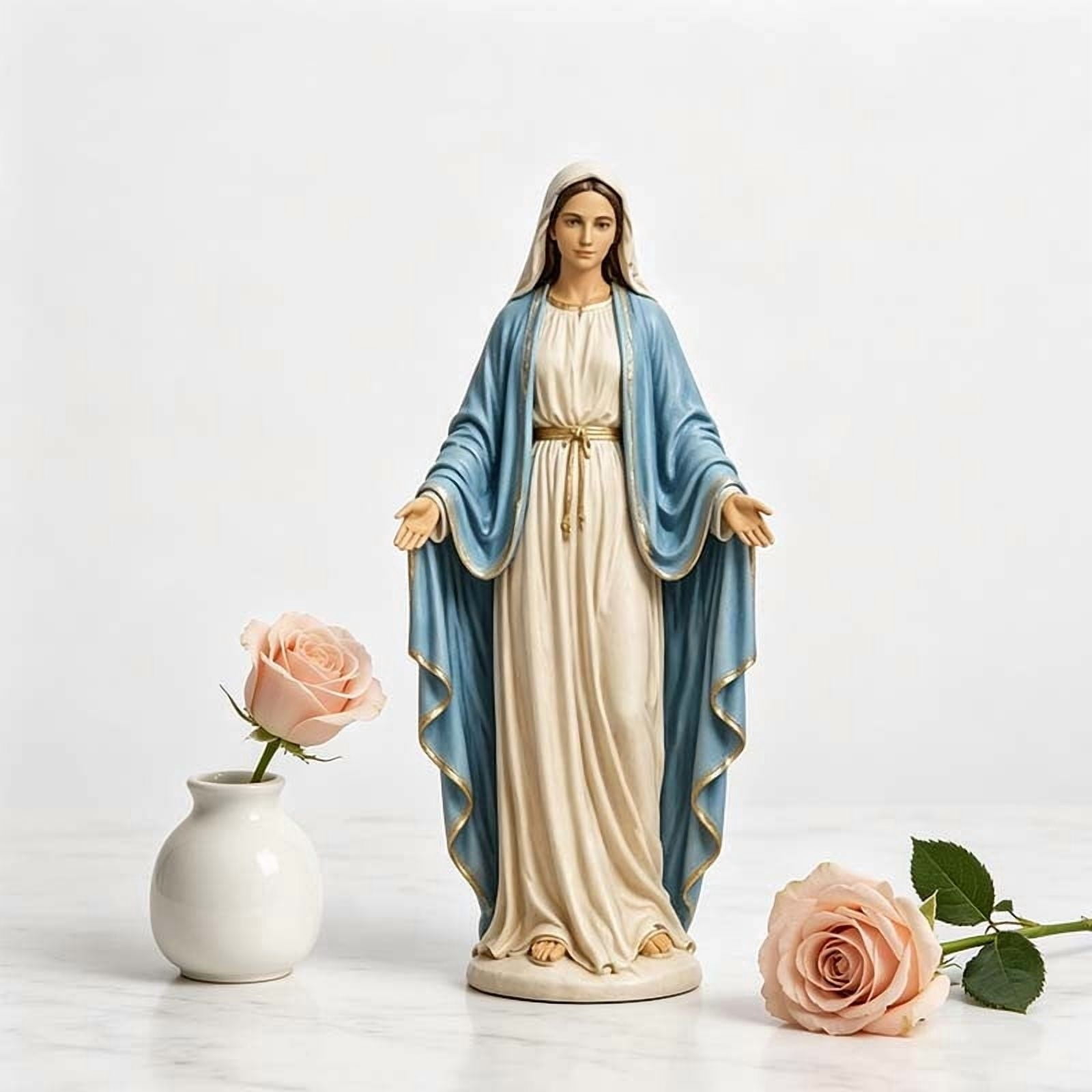 AZXY Blessed Mary Statue Outdoor Garden Religious Figurine White Resin Madonna Statue For Patio Home Decor