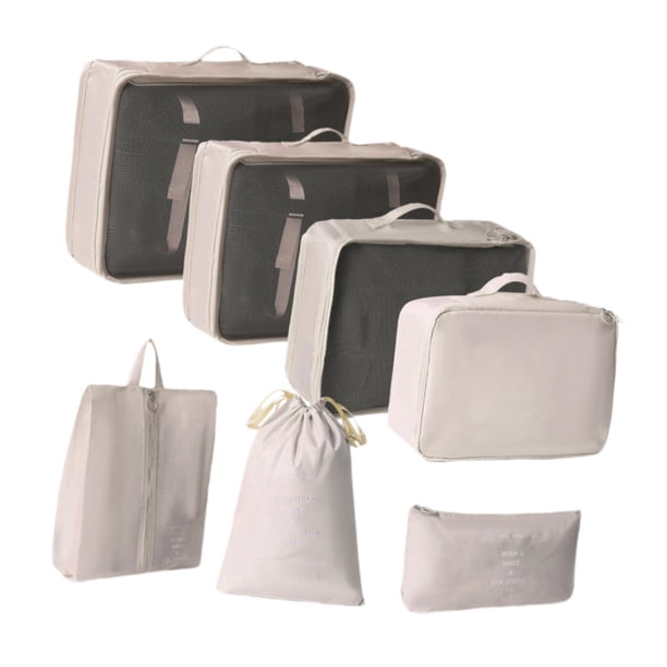 7 piezas de cubos de embalaje para maletas, bolsas de viaje, bolsas resistentes al agua, organizadores de embalaje de bolsillo plano para descansos , Beige