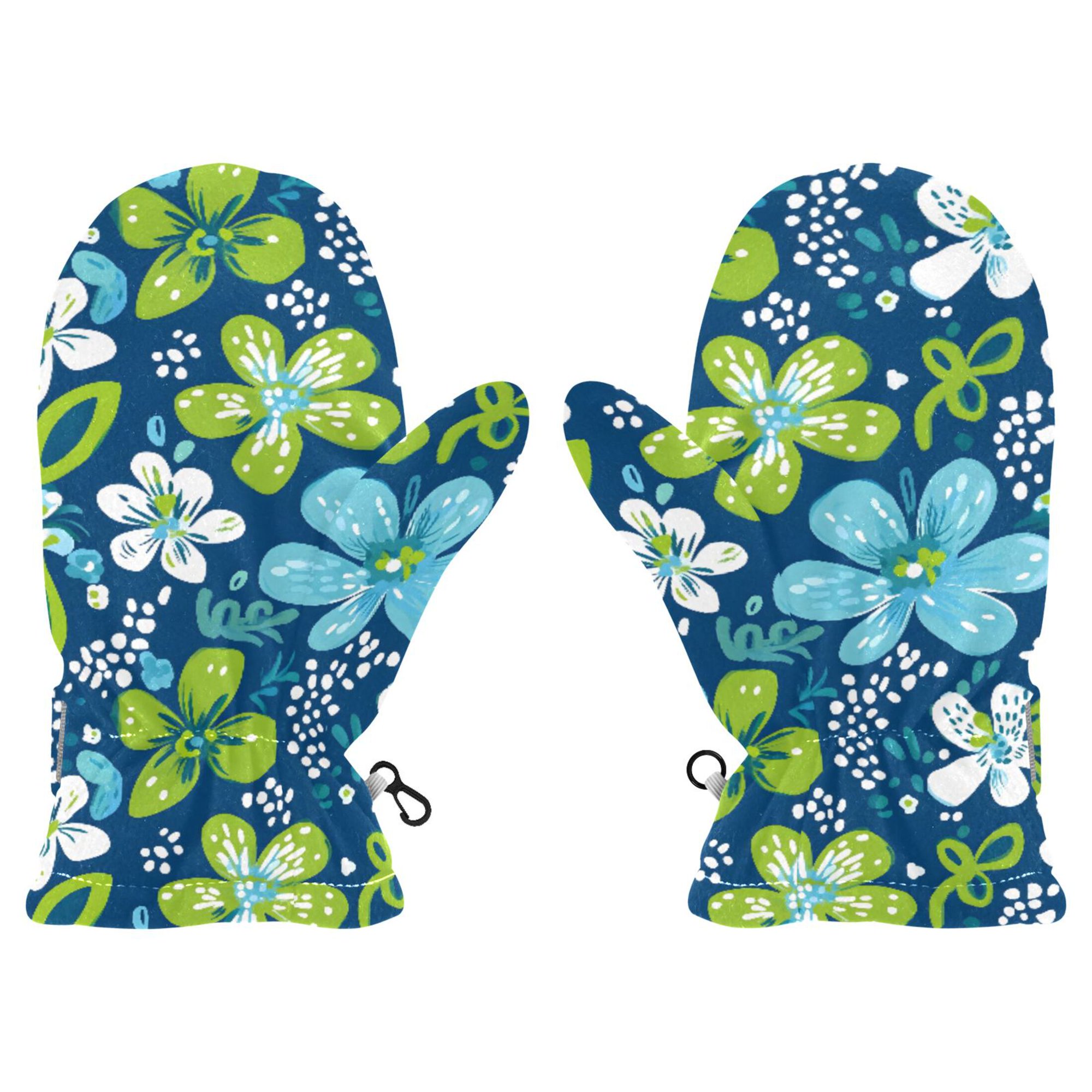 Little Blues Flower Cold Weather Mittens Warm Thick Fleece Lined Adjustable Snow Outdoor Winter Small Ages 2-4