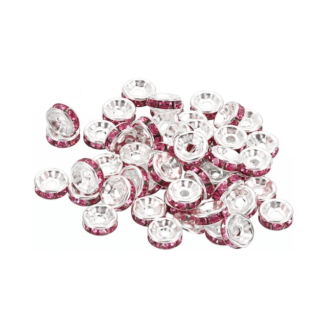 Unique Bargains 8mm Spacer Beads, 100pcs Bead Spacers Rhinestone Round Bulk Beads for Jewelry Making, Pink