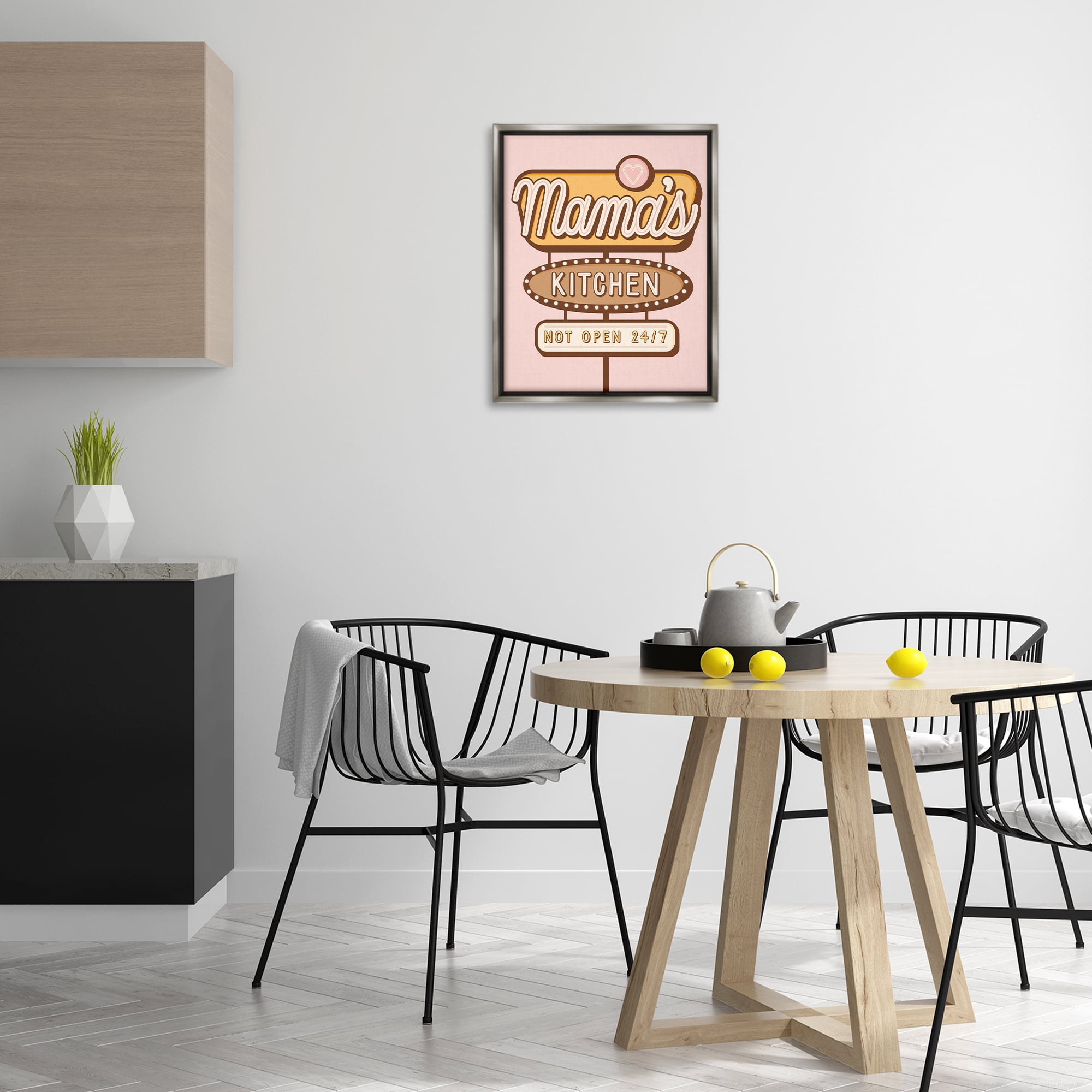 Stupell Industries Retro Mama's Kitchen Text & Numbers Painting Gray Floater Framed Canvas Art Print Wall Art, 17 x 21