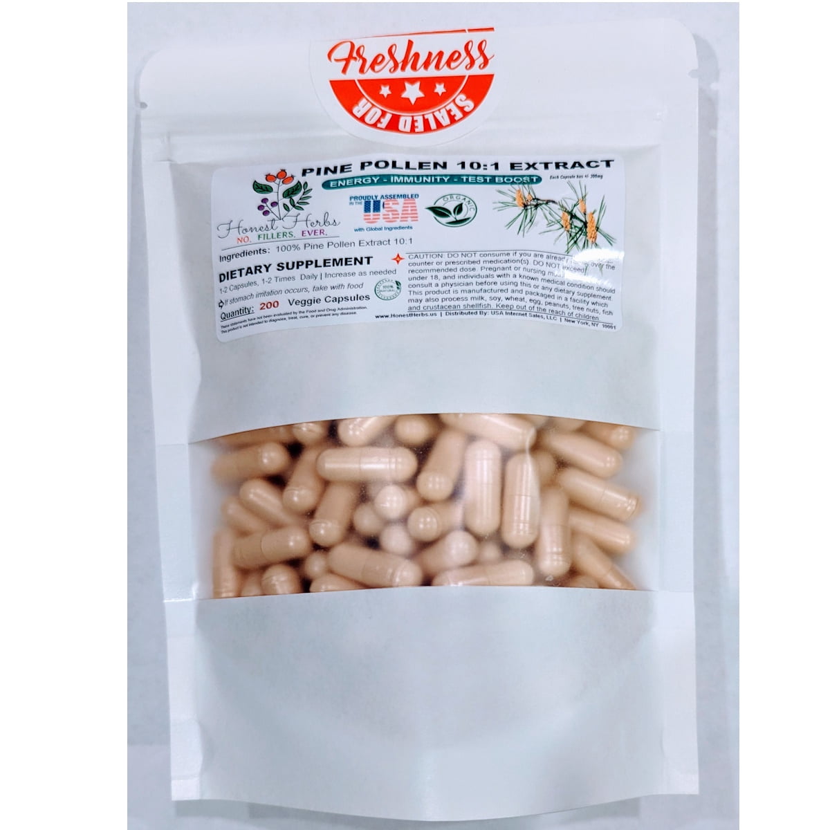 Organic Pine Pollen Extract 10:1 - Broken Cell - Xtra Strength Superfood - Nutrient Rich - Honest Herbs - 300mg, 200 Veggie Caps