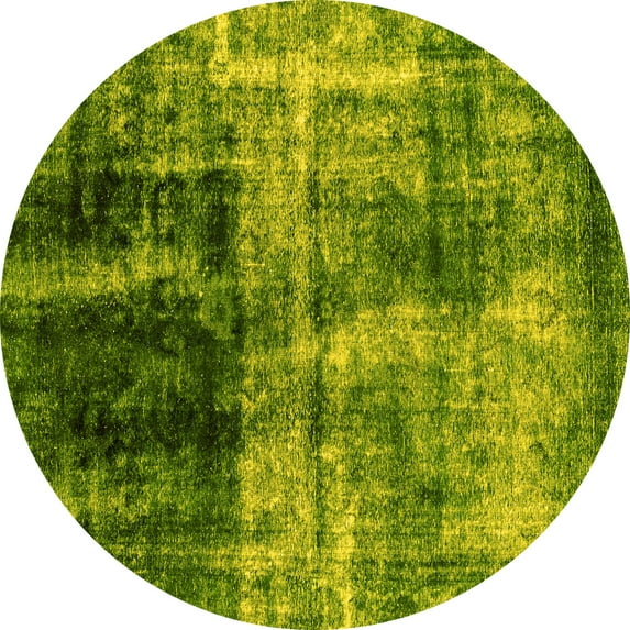Ahgly Company Machine Washable Indoor Round Abstract Yellow Modern Area Rugs, 5' Round