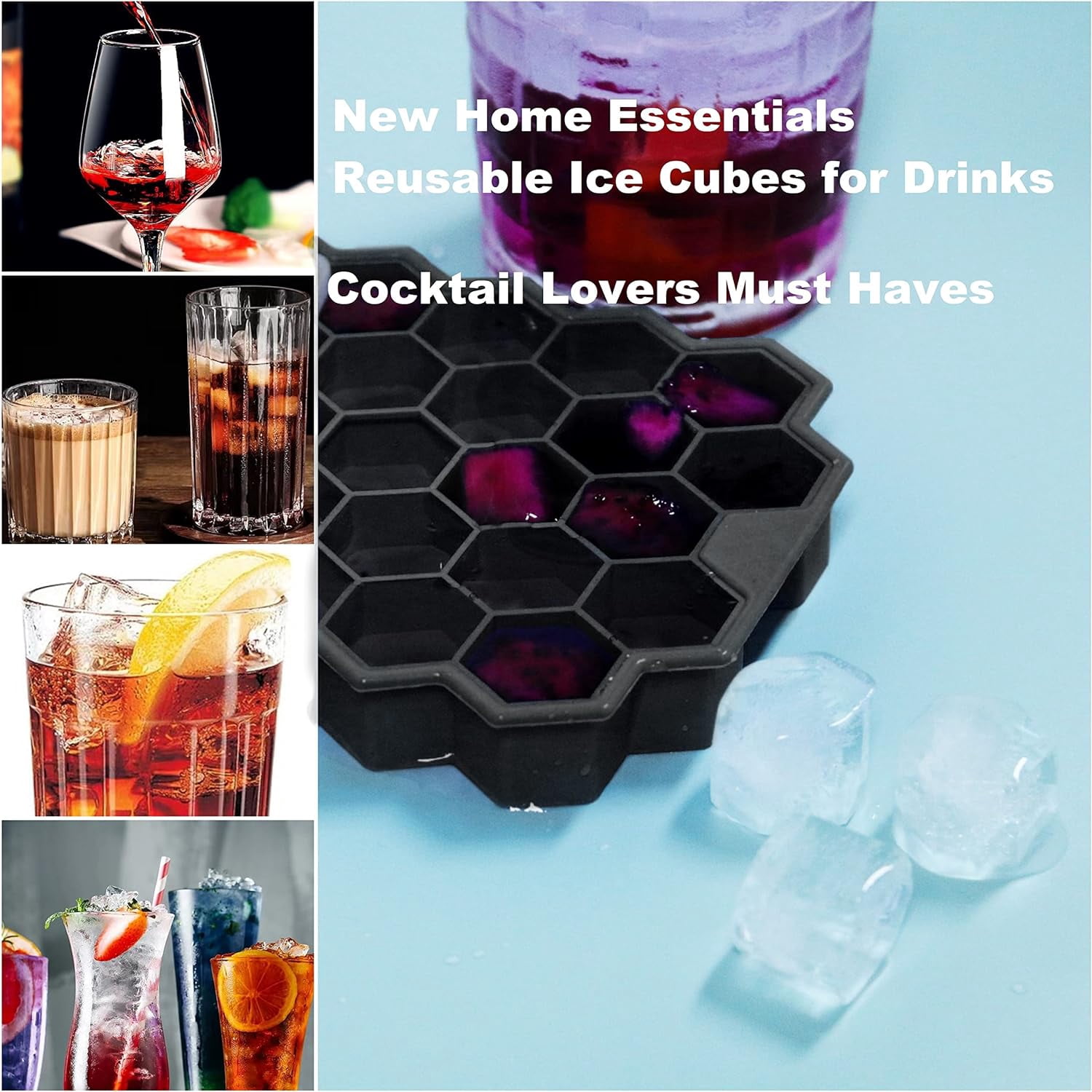Ice Cube Trays for Freezer with Lid-Silicone Ice Cube Tray with Lid Ice Maker 4 Pack Black,Easy-Release Reusable Ice Cube Coffee Scoop for Coffee Bar Accessories