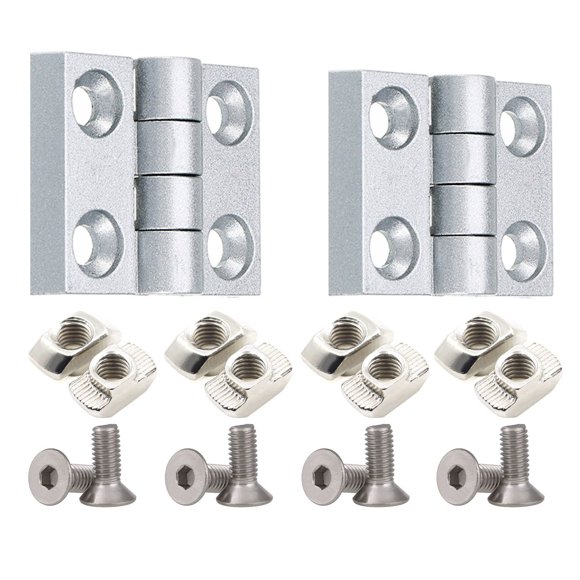 PZRT Aluminum Profile Hinge Install Kit, 2X Zinc Alloy Hinge, 8X M6 T-Nuts, 8X M6 Hex Socket Flat Head Screw,for 3030 Serie 8mm Slot Aluminum Profile Extrusion Frame