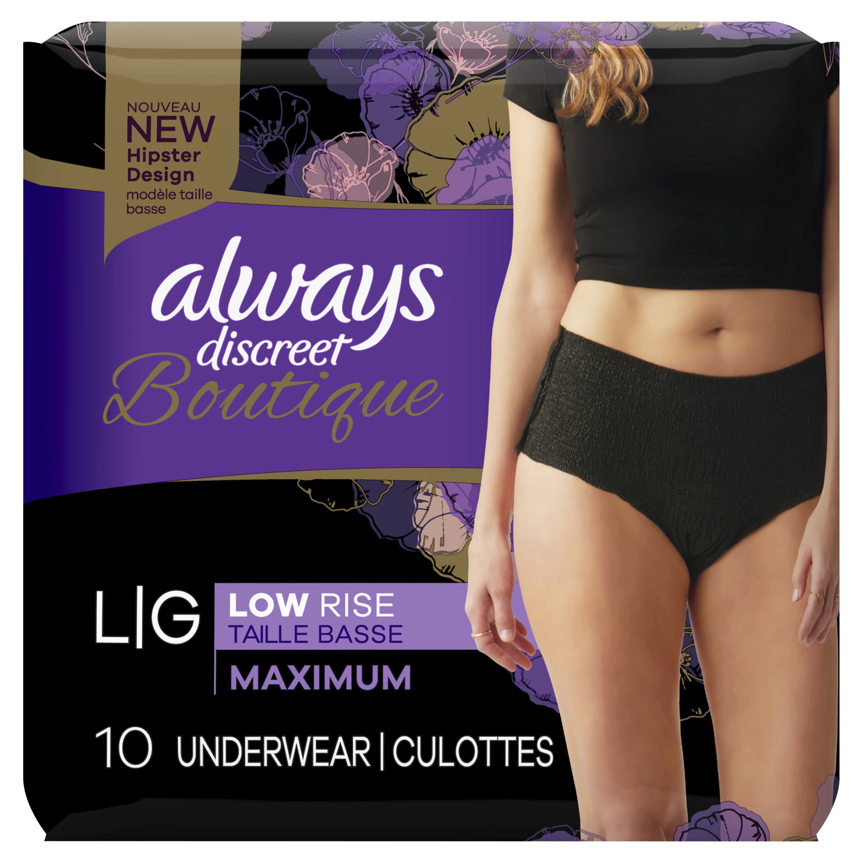 Always Discreet Boutique LowRise Incontinence & Postpartum Underwear L
